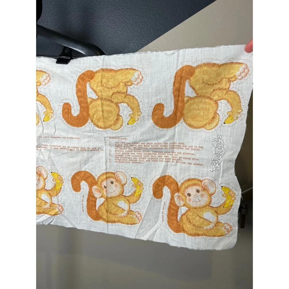 Vintage Cut & Sew Monkey Fabric Panel Plush Toy Craft Kit 7702